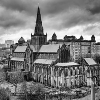 Buy canvas prints of Glasgow Cathedral from the Necropolis monochrome by Angus McComiskey