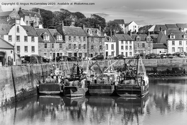 Fishing boats in Pittenweem Harbour mono Picture Board by Angus McComiskey