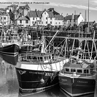 Buy canvas prints of Fishing boats moored in Pittenweem Harbour mono by Angus McComiskey