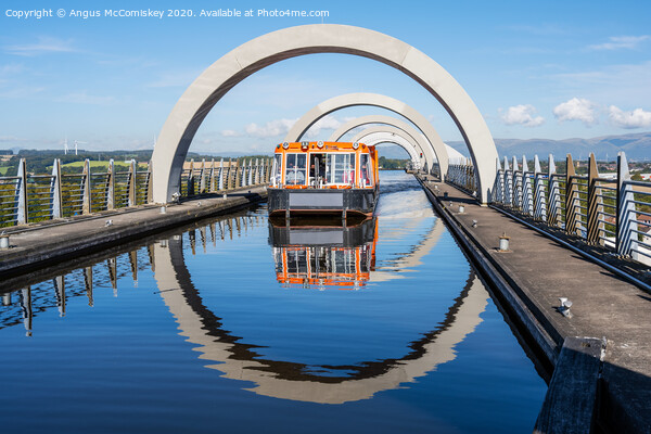 Canal boat leaving Falkirk Wheel Picture Board by Angus McComiskey
