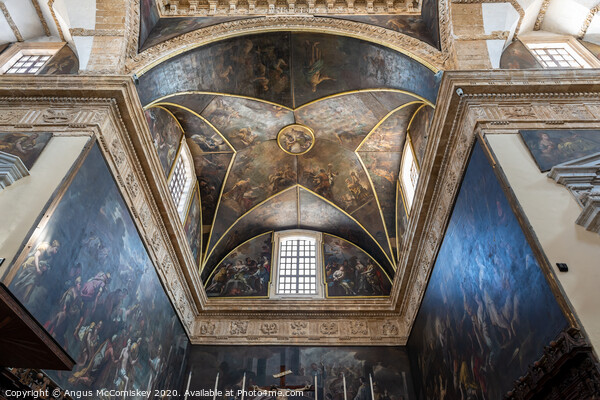 Ornate ceiling of Gallipoli Cathedral in Puglia Picture Board by Angus McComiskey