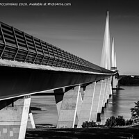 Buy canvas prints of Low-level view of Queensferry Crossing mono by Angus McComiskey