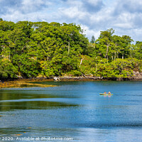 Buy canvas prints of Canoe crossing sheltered bay in Loch Gairloch by Angus McComiskey