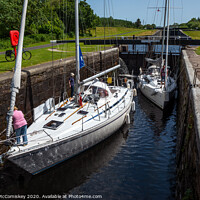Buy canvas prints of Yachts between locks at Dunardry on Crinan Canal by Angus McComiskey