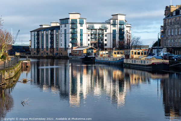 Moored barges on The Shore in Leith, Edinburgh Picture Board by Angus McComiskey