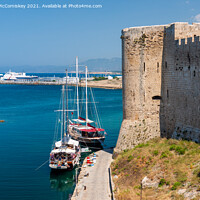 Buy canvas prints of Boats moored next Kyrenia Castle, Northern Cyprus by Angus McComiskey