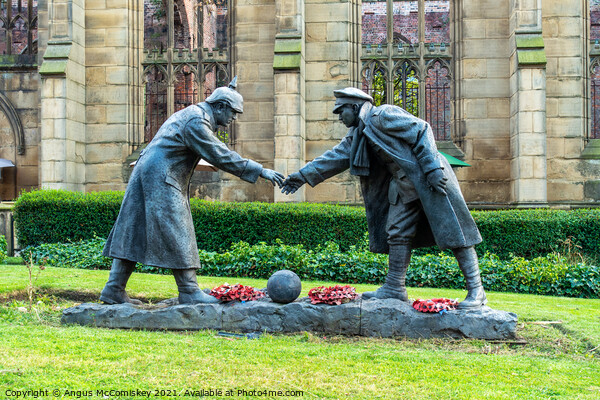 Christmas truce football statue St Luke Liverpool Picture Board by Angus McComiskey