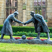 Buy canvas prints of Christmas truce football statue St Luke Liverpool by Angus McComiskey