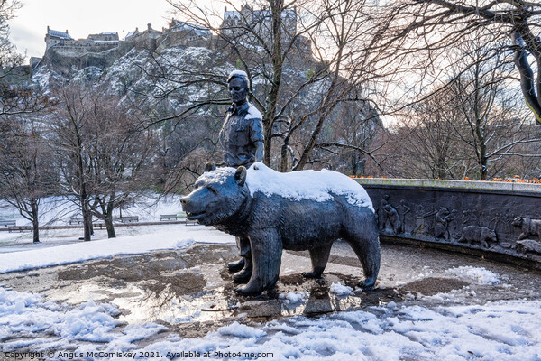 Wojtek the Soldier Bear Memorial in snow Edinburgh Picture Board by Angus McComiskey