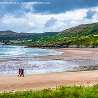 Buy canvas prints of Couple walking dog on Gairloch beach by Angus McComiskey