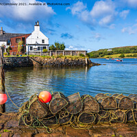 Buy canvas prints of Lobster pots and floats on Badachro jetty by Angus McComiskey