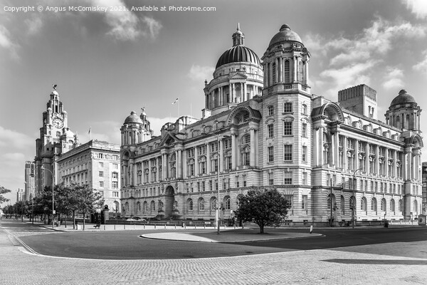 The Three Graces Liverpool mono Picture Board by Angus McComiskey