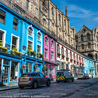 Buy canvas prints of Colourful shopfronts on Victoria Street, Edinburgh by Angus McComiskey