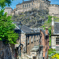 Buy canvas prints of The Vennel and Edinburgh Castle by Angus McComiskey