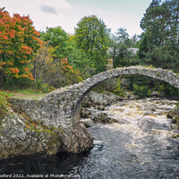 Buy canvas prints of The Old Packhorse Bridge at Carrbridge, Scotland by Alan Crawford