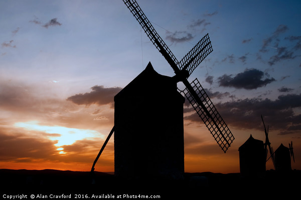 Sunset Windmills Picture Board by Alan Crawford