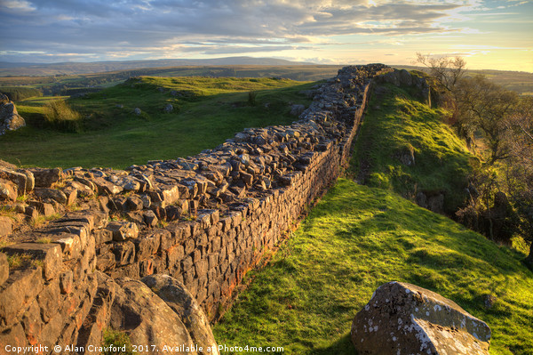 Evening Light on Hadrian's Wall Picture Board by Alan Crawford