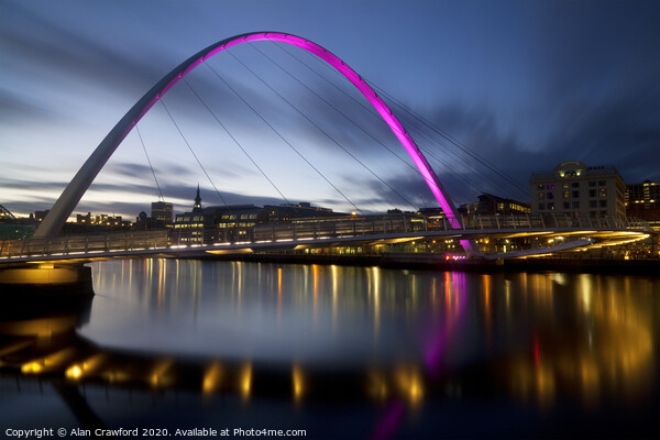 Evening view of Gateshead Millennium Bridge  Picture Board by Alan Crawford