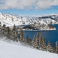 Buy canvas prints of Beautiful view of Crater Lake covered in snow in t by Jamie Pham