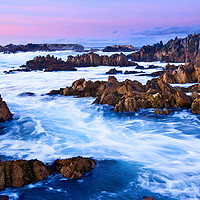 Buy canvas prints of Rocky Asilomar Beach in Monterey Bay at sunset. by Jamie Pham