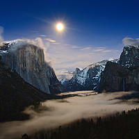 Buy canvas prints of Dramatic moonrise over Yosemite National Park. by Jamie Pham