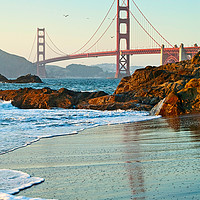 Buy canvas prints of World famous Golden Gate Bridge with a scenic beac by Jamie Pham