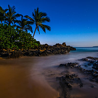 Buy canvas prints of The Moon glowing over Secret Beach in Maui. by Jamie Pham