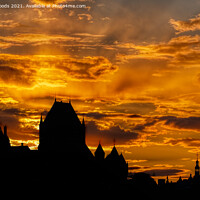 Buy canvas prints of The Chateau Frontenac silhouetted against the sunset by Colin Woods