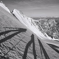 Buy canvas prints of Shadows of three climbers in the Swiss Alps by Colin Woods