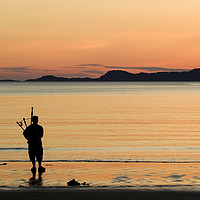 Buy canvas prints of Bagpiper in the Sunset by Colin Woods