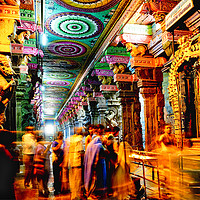 Buy canvas prints of People queueing to pray Inside the Meenakshi templ by Colin Woods