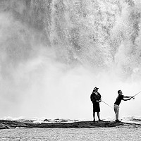 Buy canvas prints of River fishing by a big waterfall in Quebec by Colin Woods