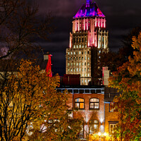 Buy canvas prints of The Price Building, Quebec City, at night in autumn. by Colin Woods