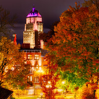 Buy canvas prints of Building The Price Building, Quebec City, at night in autumn. by Colin Woods