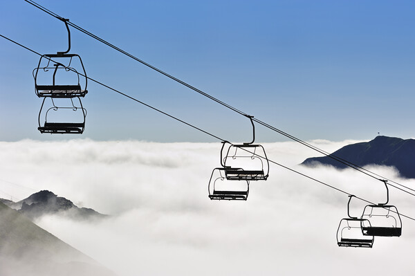 Empty Chairlift above the Clouds Picture Board by Arterra 