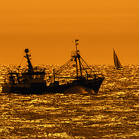 Buy canvas prints of Trawler Fishing Boat at Sunset by Arterra 