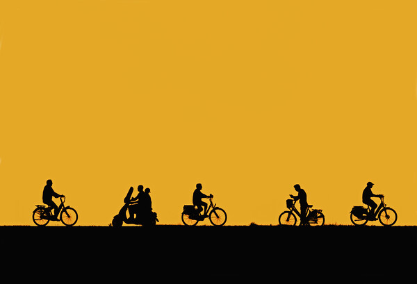 Cyclists and Scooter Silhouette Picture Board by Arterra 