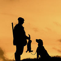 Buy canvas prints of Hunter with Dog at Sunset by Arterra 