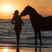 Buy canvas prints of Horse and Woman at Sunset by Arterra 