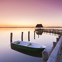 Buy canvas prints of Jetty and Boat at Sunrise by Arterra 