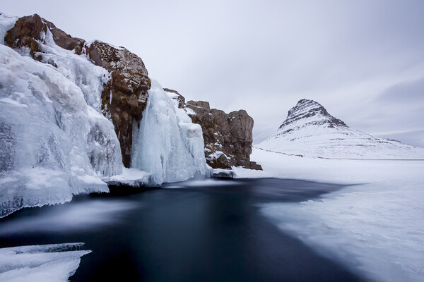 Frozen Waterfall Kirkjufellsfoss in Winter, Iceland Picture Board by Arterra 