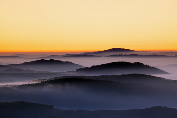Hills in the Mist at Sunrise Picture Board by Arterra 