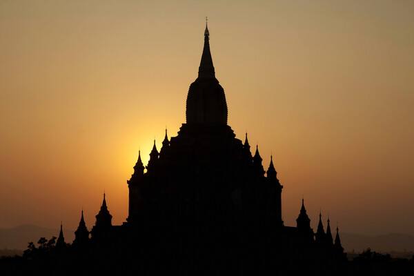 Buddhist Temple at Sunset, Myanmar Picture Board by Arterra 