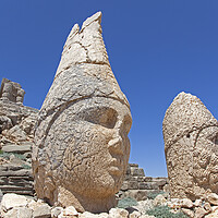 Buy canvas prints of Heads of Antiochus I Theos and Heracles Artagnes Ares at Mount Nemrut, Turkey by Arterra 