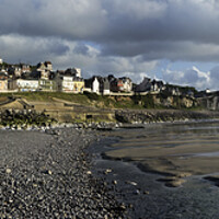Buy canvas prints of Pebble beach and the Village Ault, Picardy, France by Arterra 