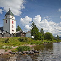 Buy canvas prints of Rättvik Church along Lake Siljan, Dalarna, Sweden by Arterra 