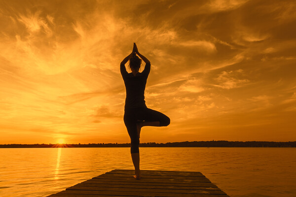 Yoga Tree Pose at Sunset Picture Board by Arterra 
