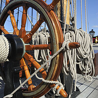 Buy canvas prints of Grand Turk Frigate Wheel and Ropes by Arterra 