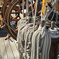 Buy canvas prints of Frigate's Steering Wheel and Ropes by Arterra 