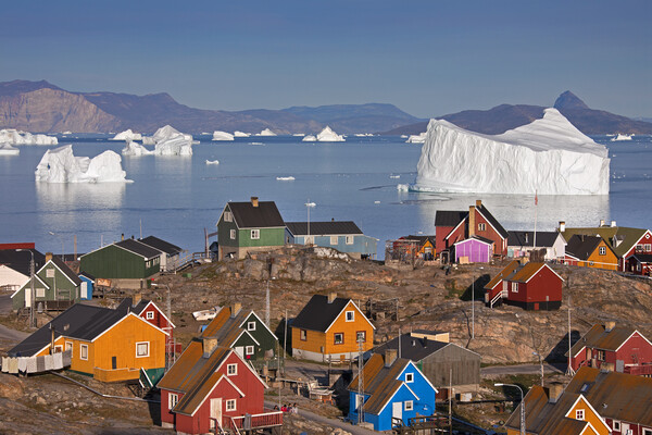 Uummannaq Village and Giant Iceberg, Greenland Picture Board by Arterra 